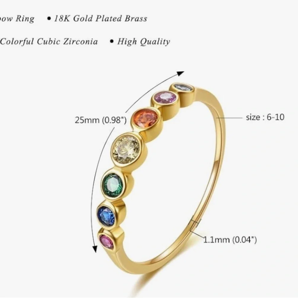Colorful CZ 14k gold plated band size 8 Pandora style jewelry